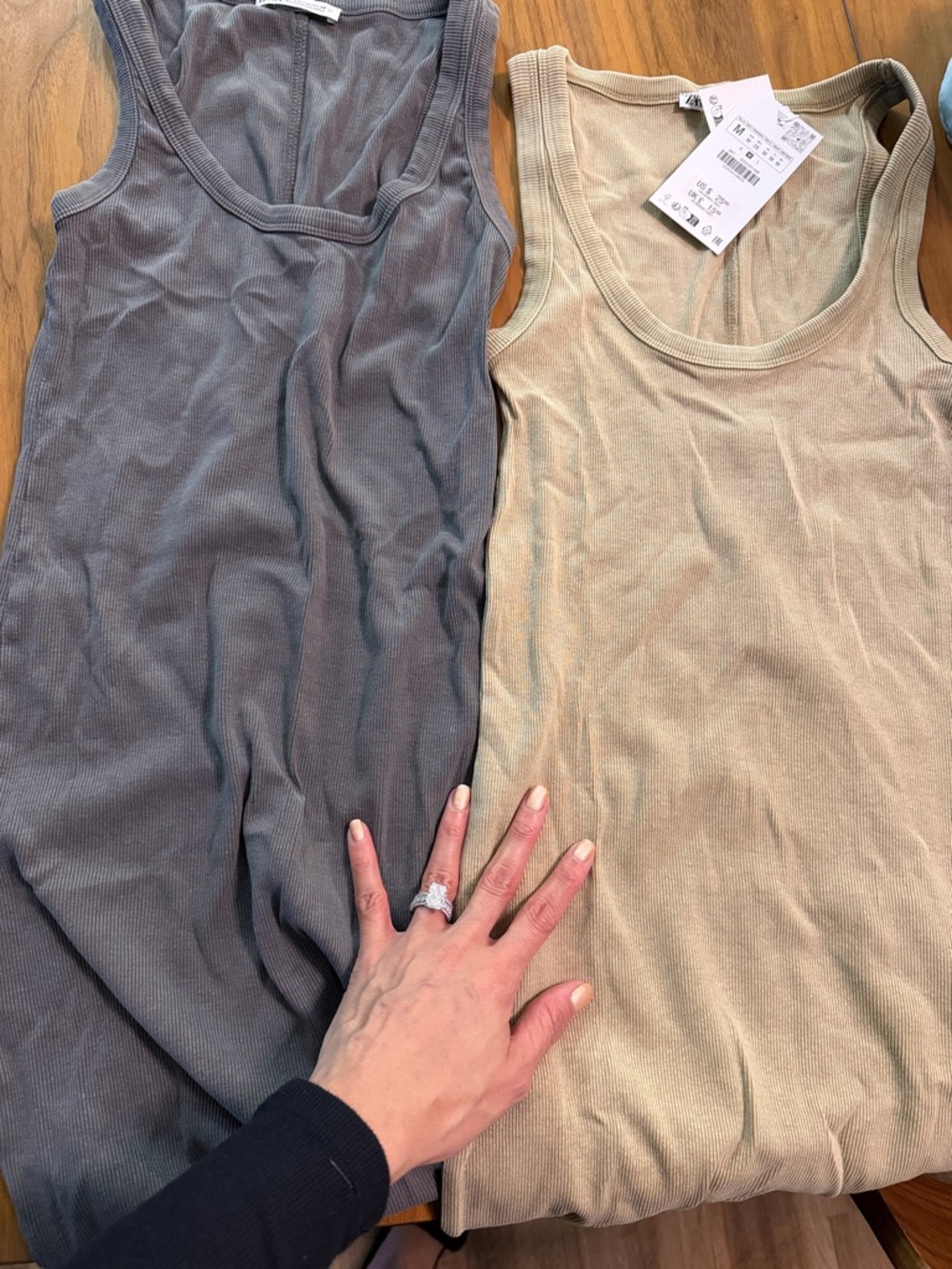 Zara Ribbed Midi Dress in Gray and Beige